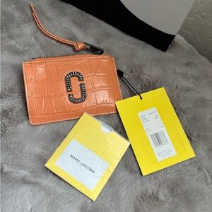 Marc Jacobs Croc-Embossed Card Pouch in Coral